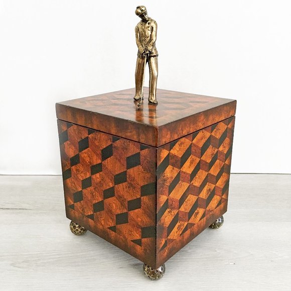 Maitland-Smith Box Tesselated with Metal Golfer on Lid